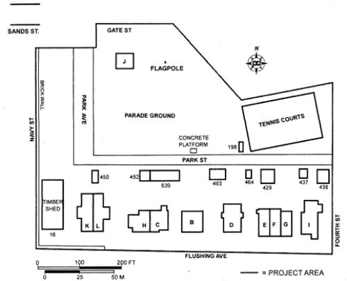A map showing Admiral's Row before demolition. Image via ACRIS
