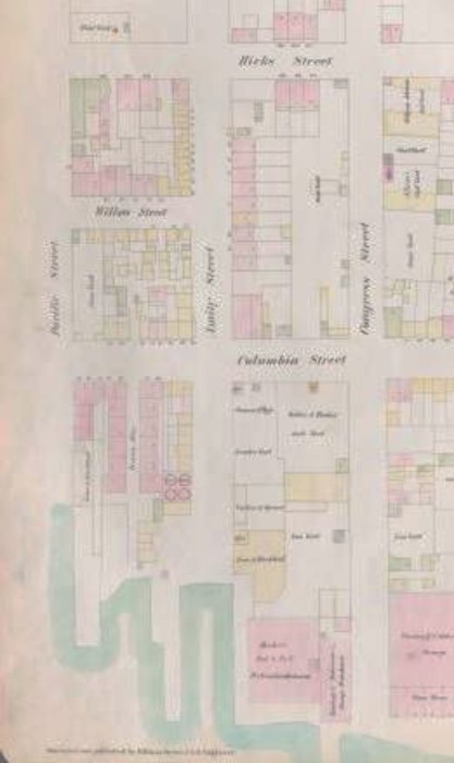 Pacific/Amity/Columbia St area, Red Hook. 1855 map, New York Public Library