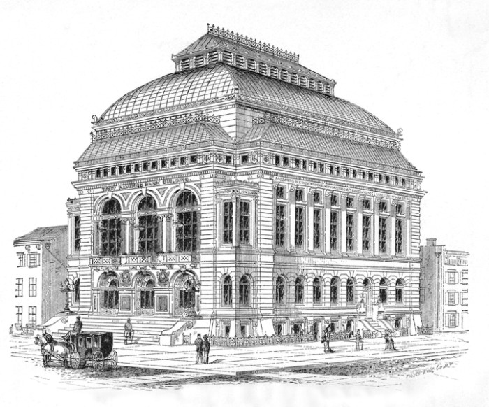 Rendering of Music Hall, 1876, via Wikipedia