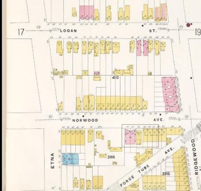 1904 map. 78 and surrounding houses outlined. New York Public Library