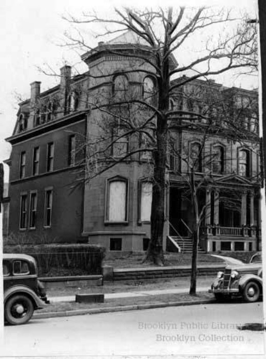 1935 photograph. Building about to be turned into St. Joseph's College Library. Note porch in center. Photograph: Brooklyn Public Library