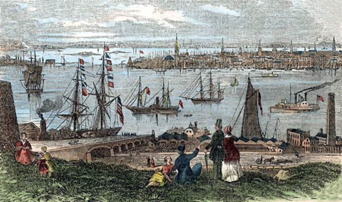 Montague Street and Lefever bridge, 1855. Illustration: Brooklyn Public Library via whitman'sbrooklyn