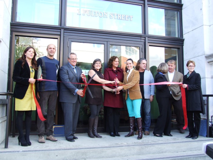 Mayor Rosamilia, city officials and new store owners at the Frear Building's store openings. Oct. 2013