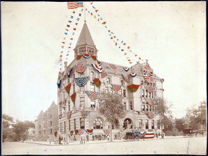 Union League Club in Bunting. Hand tinted postcard. Museum of the City of New York