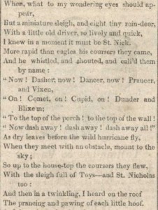 Visit from St. Nicholas, Troy Sentinel, 1823