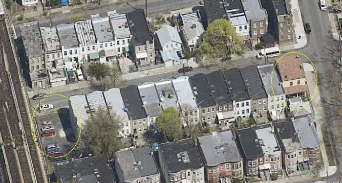 Aerial map of Danforth Street, showing where both halves stood. Map: East New York Project