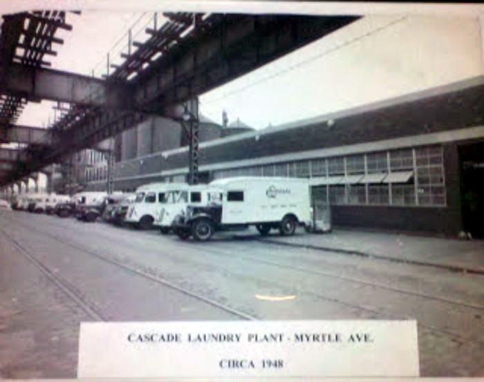1948 Cascade trucks with Myrtle Ave El above. Photo:brooklyntrolleyblogger