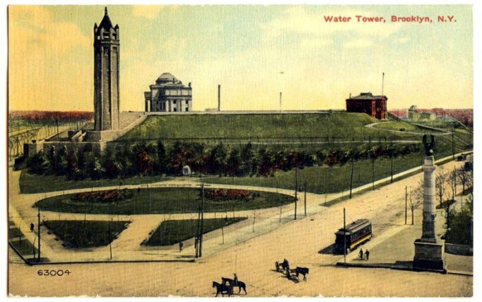 Henry Maxwell Memorial is in the center of the photograph, the small white object at the apex of the walkway. Postcard from 1907