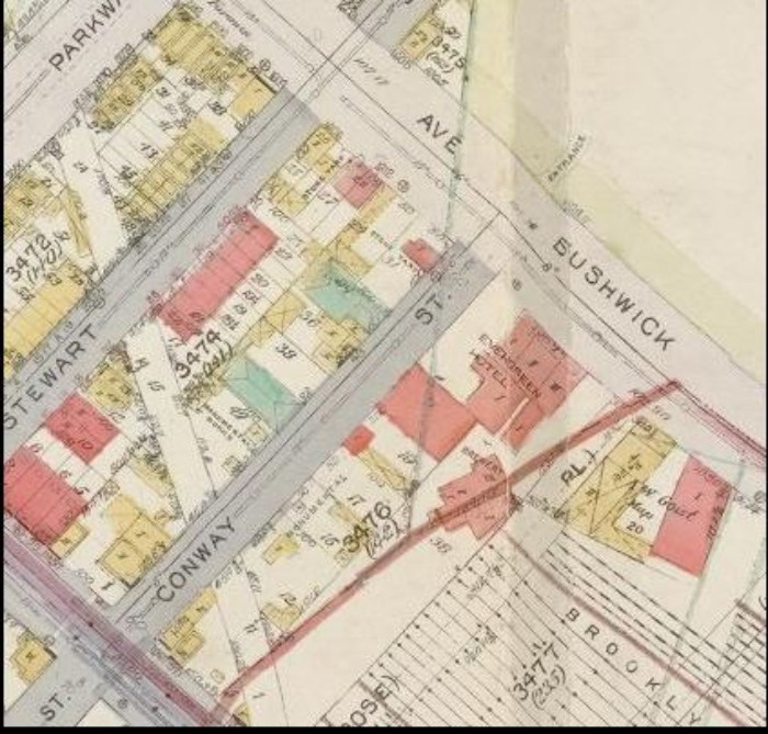 1916 map showing Trommer's complex to the right of Conway St. Map: NY Public Library