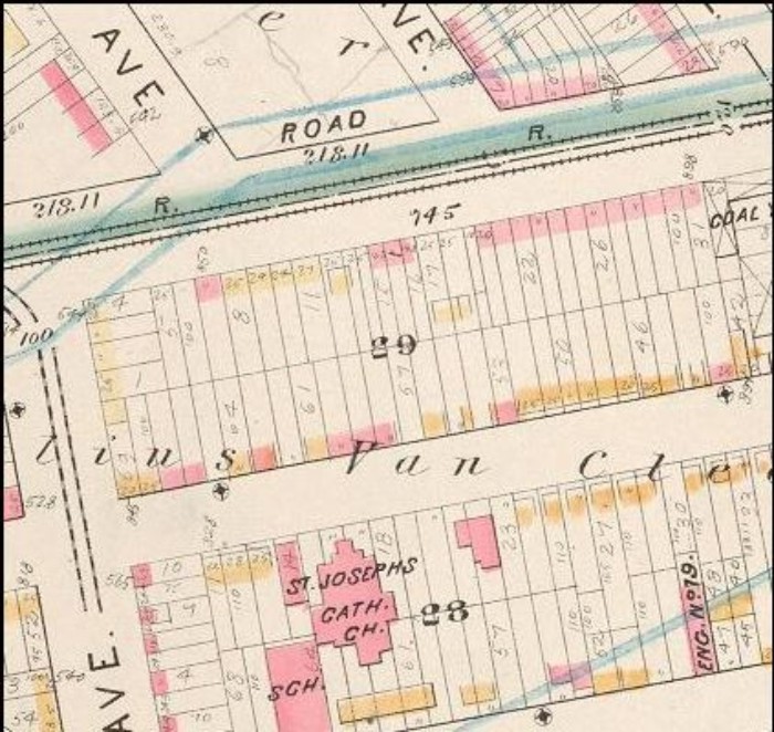 861 is about in the middle, across the street from the church, plot has "61" written. 1880 map, NY Public Library