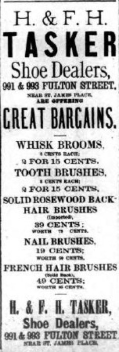 H. & F.H. Tasker Company. 1885 Brooklyn Eagle ad.