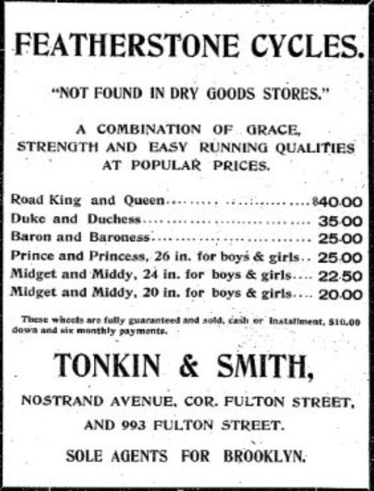 Tonkin and Smith Bicycle Company. 1898 ad in Brooklyn Eagle.