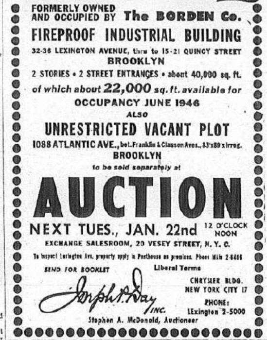 Brooklyn Eagle ad for building auction. 1946