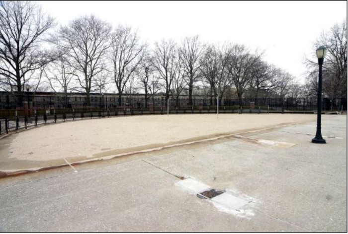 Volleyball court, site of former diving pool. Photo: Carl Forster for LPC