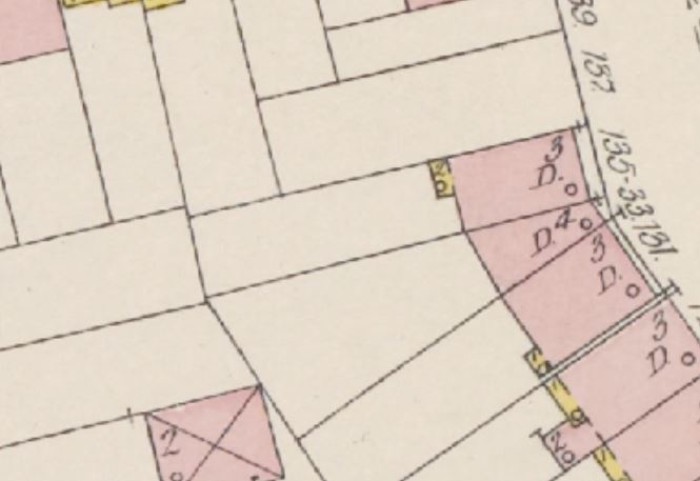 Close up of properties in 1887 map. New York Public Library