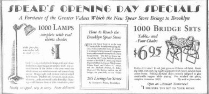 Spear's opening day ad. Brooklyn Eagle, 1928