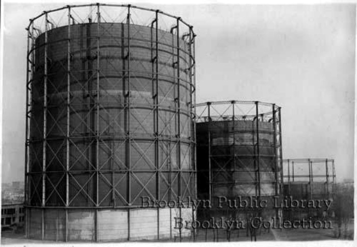 Brooklyn Borough Gas Company tanks, Coney Island. Undated photo. Brooklyn Public Library