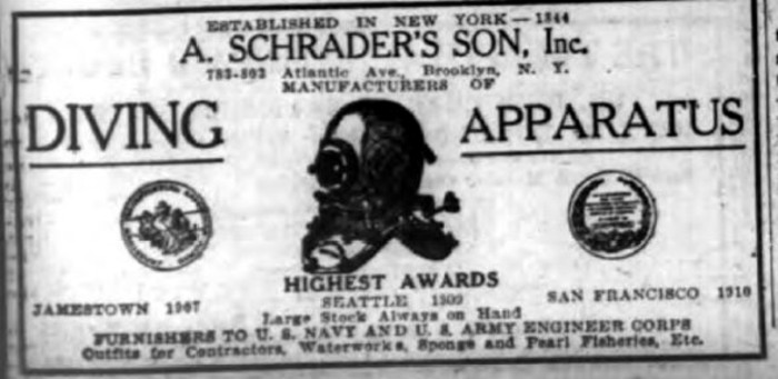 1920 Diving equipment ad. Brooklyn Eagle