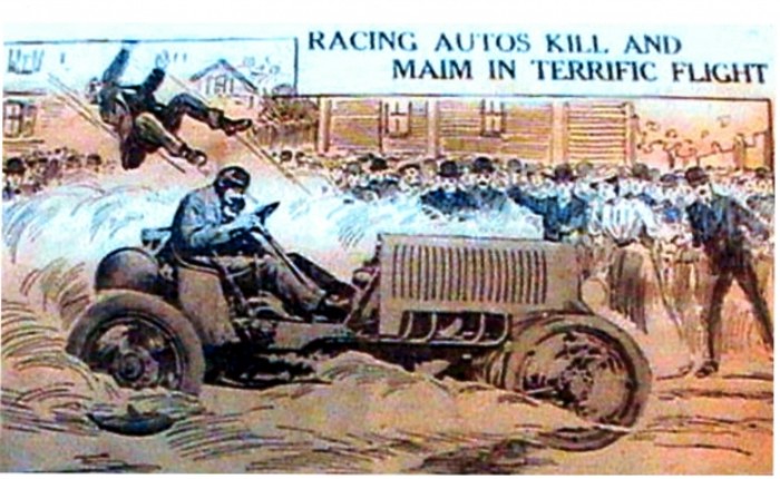 Vanderbilt Cup fatality, 1906. Illustration: Vanderbiltcupraces.com