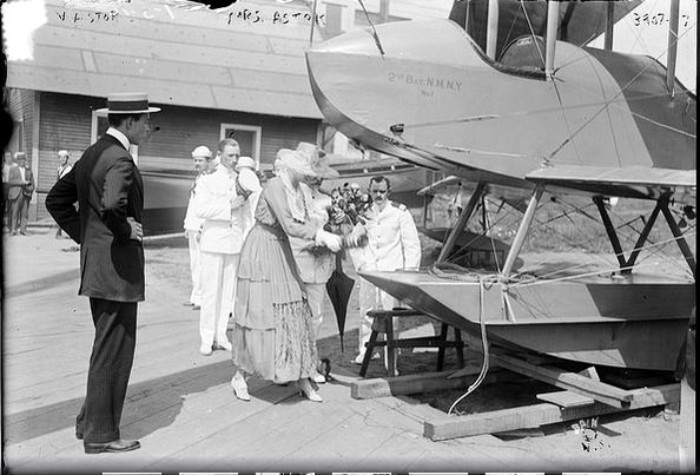 Vincent and Mrs. Astor dedicate the seaplane.  1916 Photo: Library of Congress