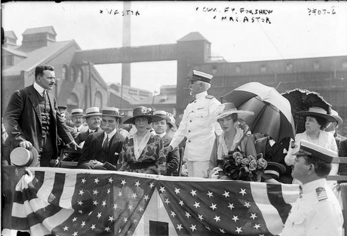 Seaplane dedication ceremony. Vincent Astor standing at left. 1916 photo:  Library of Congress.