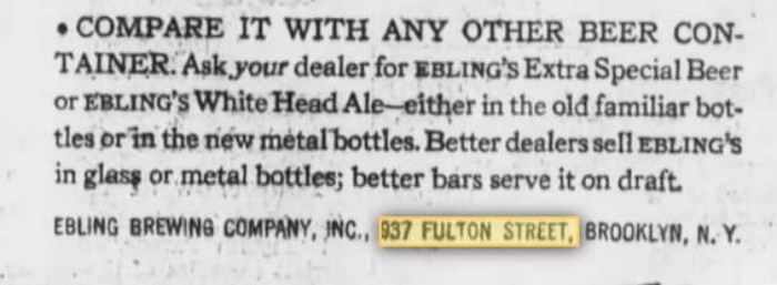 Ebling's Brewery ad. 1937. Brooklyn Eagle