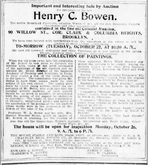 Brooklyn Eagle Ad for Bowen mansion sale. 1903.