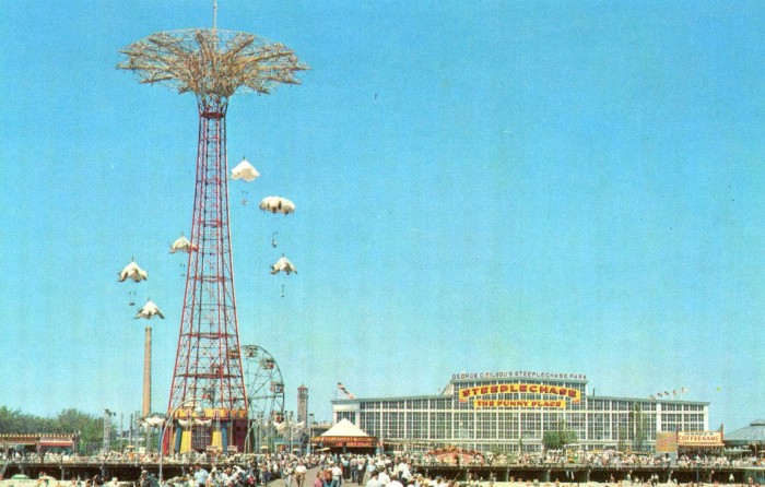 Parachute Drop, CI postcard, 1940s