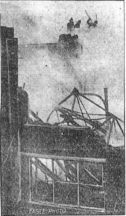 Fire destroys most of factory, 1922. Brooklyn Eagle.