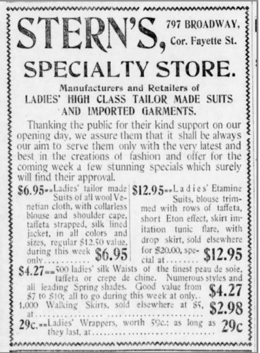 Ad for Stern's, Brooklyn Eagle, 1903