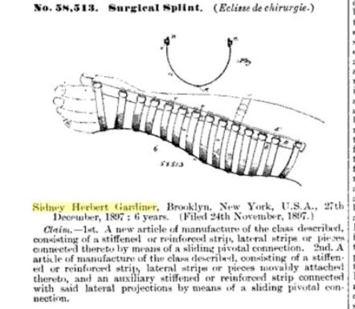 Gardiner Brace, Patent in 1897. Reprinted from Gazette du Bureau des Brevets