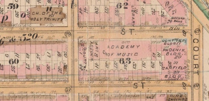 1886 map, Brooklyn Art Association in middle. Map: NY Public Library