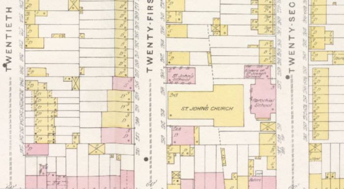 1888 map. New York Public Library. The school was built across the street from the church.