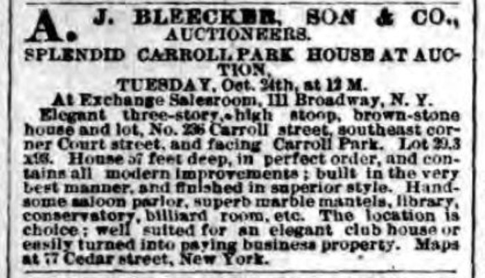 1871 Auction advertisement. Brooklyn Daily Union