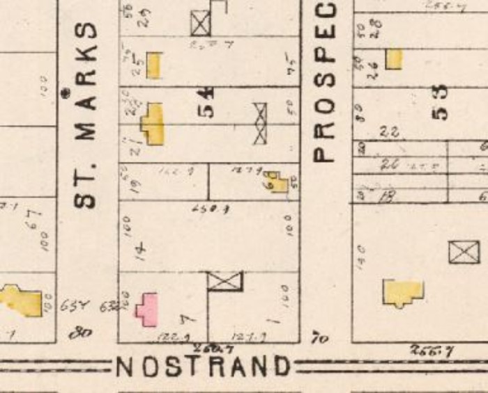 1880 map. Property is right above "Nostrand." Map: New York Public Library
