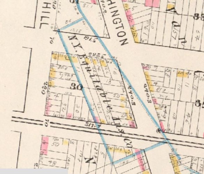 1880 map showing old Equitable Insurance property line. New York Public Library