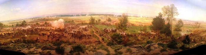 One of the battle scenes from the Boston Cyclorama, restored and on display at Gettysburg. Wiki Commons