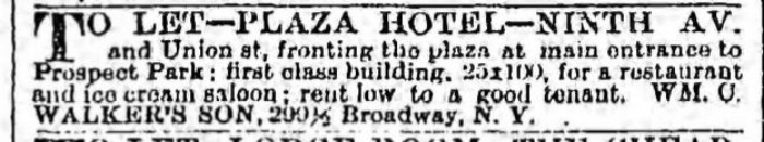Hotel for rent, Ad 1879. Brooklyn Eagle