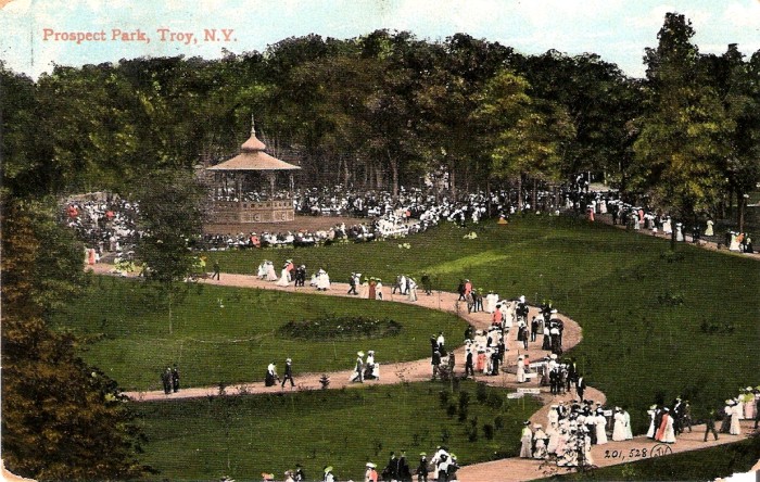 Early 20th Century postcard. People headed for the bandstand. Source: Ebay