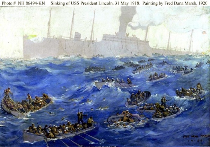 "The Sinking of the Abraham Lincoln" by Fred Dana Marsh. 1920. Via Navsource.org