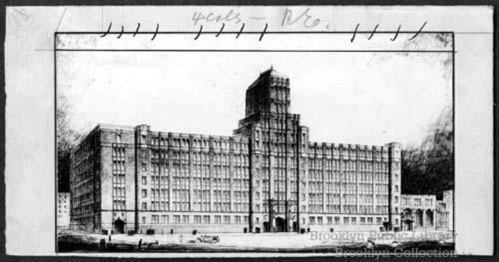 Martin's rendering of the new Brooklyn Technical High School. 1929. Brooklyn Public Library