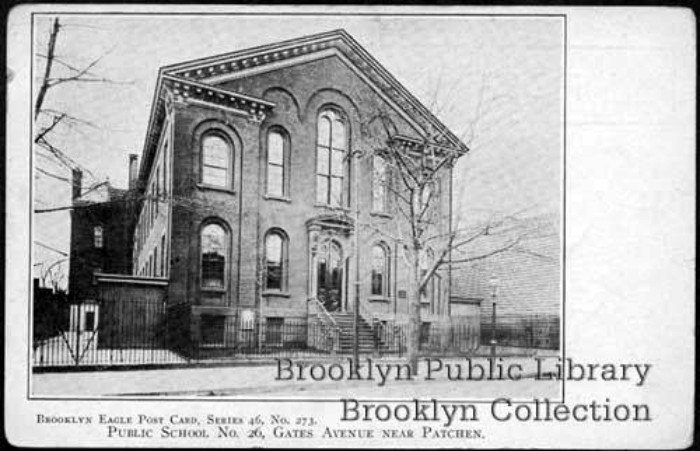 The old PS 26, pre-1891. Postcard: Brooklyn Public Library