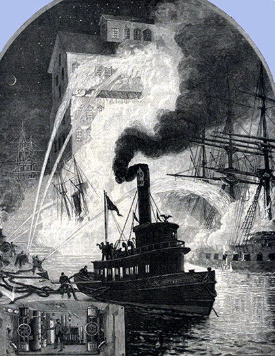 Fireboat 1882. Harper's Magazine. From the collection of Maggie Blanck