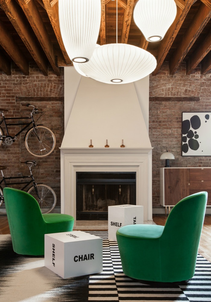 Jersey-City-Loft-Green-Ikea-Chairs-Graphic-Stools-Rugs