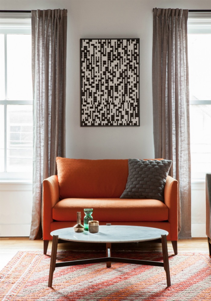 Jersey-City-Loft-Sitting-Room-Orange-Gray-Morse-Code-Artwork