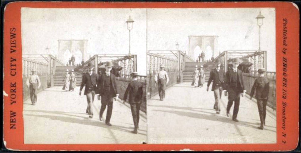 Brooklyn Bridge, 1890s stereoscopic print, NYPL 1