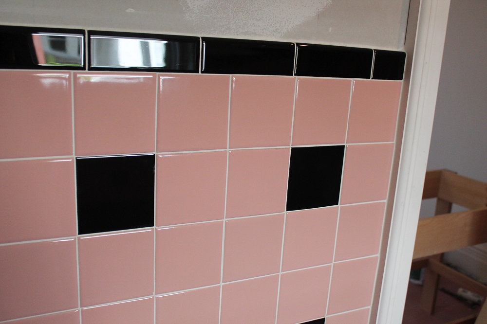 laundry room renovation pink tiles