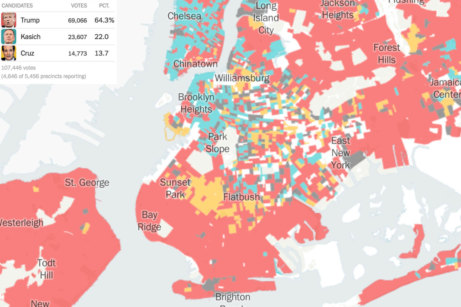 Republican votes by Brooklyn neighborhood via NYT