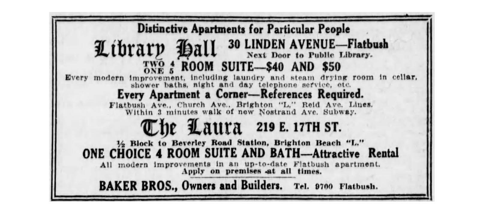 brooklyn housing history rental ads 1916