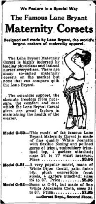 1919 Lane Bryant maternity corset ad -- Brooklyn History
